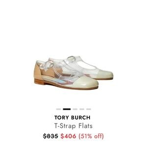 Tory Burch Clear and Cream T-Strap Flats
